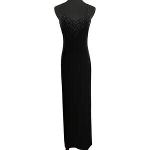 Vintage 90s Velour Evening Gown Y2K Bodycon Beaded Floor Length Cutout Dress 4